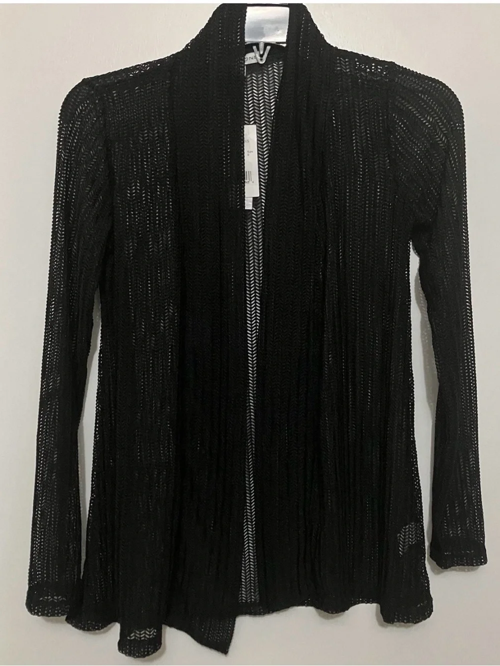 NY Collection Notations Women's Open Knit Cardigan, Black, Small MSRP $44